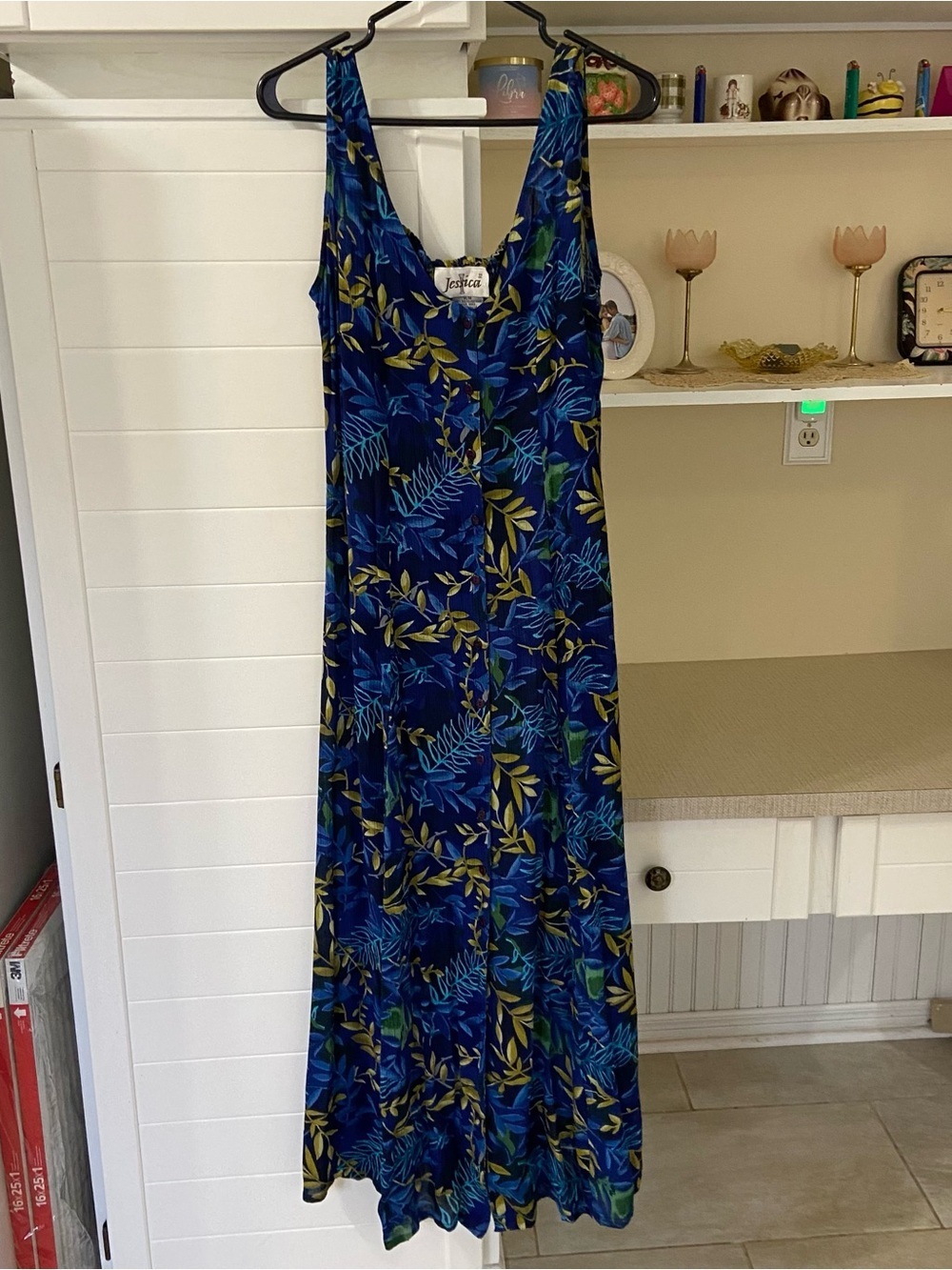 Vintage Blue and Green Botanical Flowy Maxi Dress
